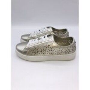 Isaac Mizrahi Tamara SOHO Floral Perforated Sneakers- Pale Gold, US 9M